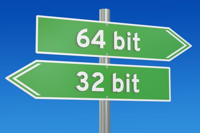 Znak drogowy z napisami 32 bit i 64 bit
