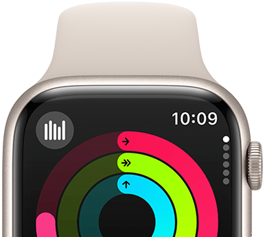 Apple Watch Series 9 pokazujący pierścienie aktywności