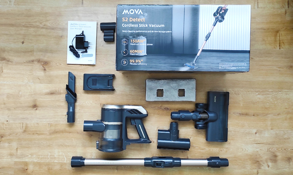 Test odkurzacza pionowego Mova S2 Detect - co wchodzi w skład zestawu