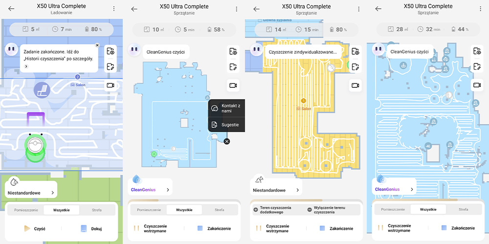 test robota Dreame X50 Ultra Complete screen z aplikacji jak pracuje robot