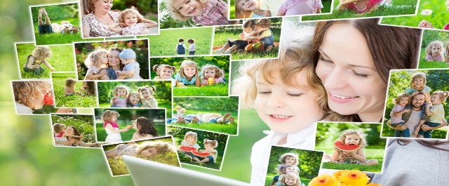 Bezprzewodowa ramka elektroniczna na zdjęcia z fotografiami rodzinnymi