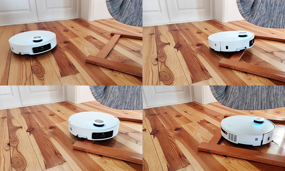 test robota Dreame X50 Ultra Complete robot pokonuje płozy fotela bujanego