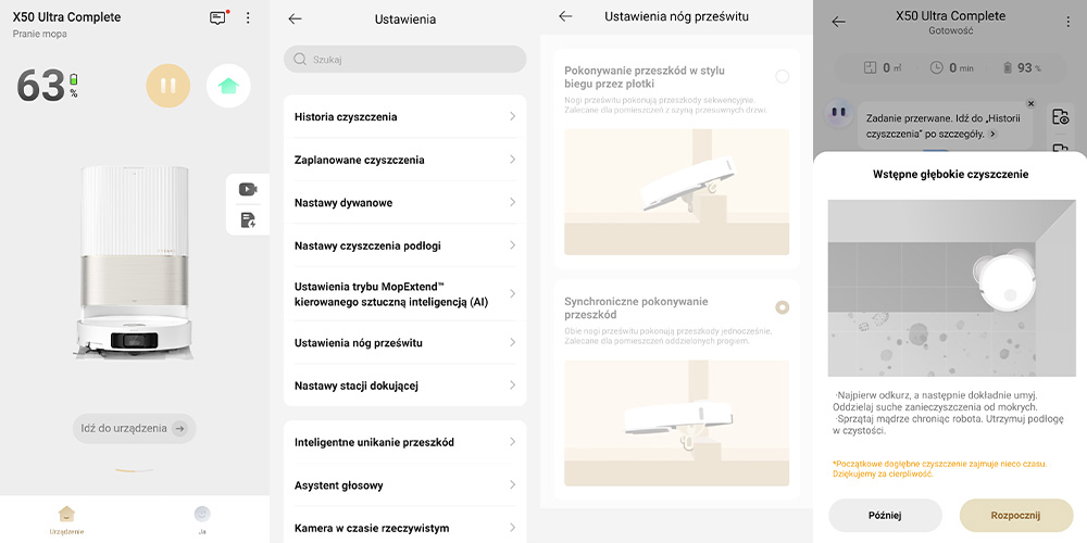 test robota Dreame X50 Ultra Complete screen z aplikacji