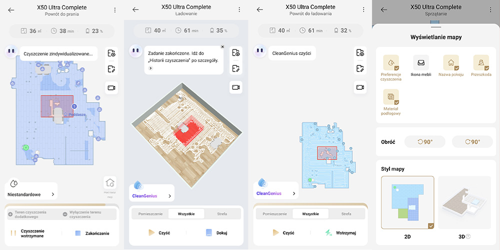 test robota Dreame X50 Ultra Complete widok okien aplikacji