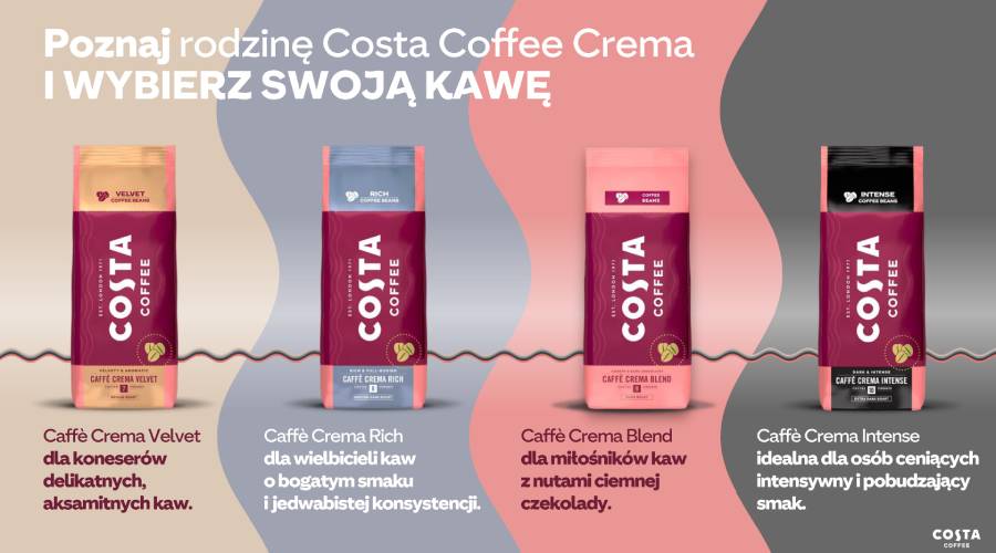 R&oacute;żne kawy z nowej serii Crema od Costa Coffee