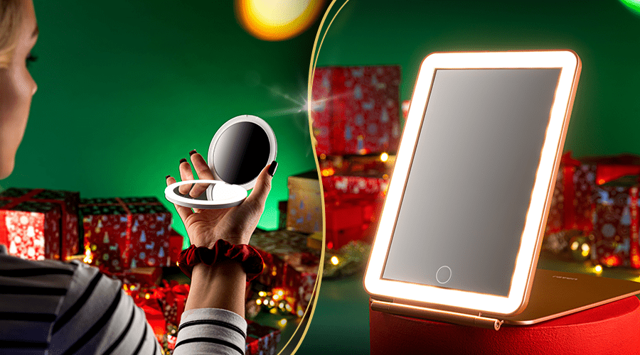 Kobieta przegladająca się w lusterku ledowym