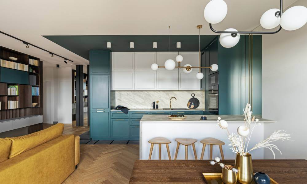 Właściwe oświetlenie w kuchni otwartej na salon, aranżacja z p&oacute;łwyspem