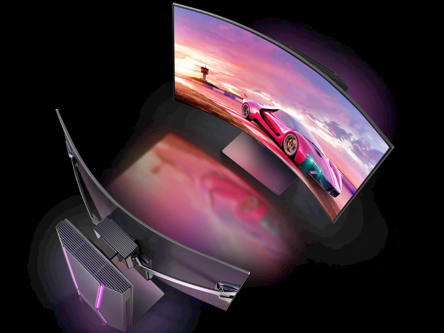 Regulowany jest nie tylko kąt zakrzywienia ekranu, ale także jego położenie w pionie oraz kąt nachylenia.