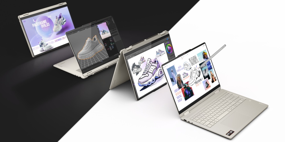 komputer Lenovo Yoga 7 2-in-1 w r&oacute;żnych formach dzięki ekranowi obracanemu o 360 stopni