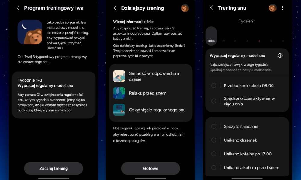 aplikacja Samsung Health z pomiarami snu