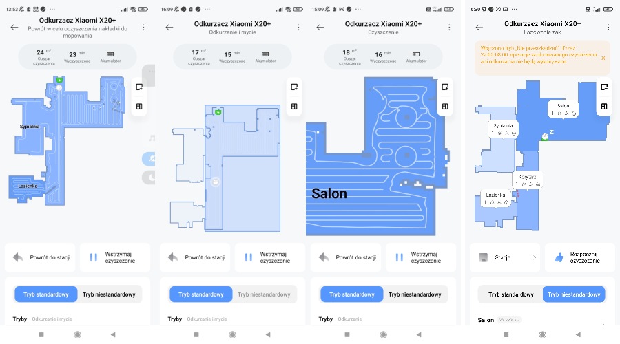 widok aplikacji robota sprzatajacego xiaomi