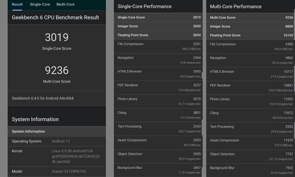 Xiaomi 15 Geekbench 6 benchmark