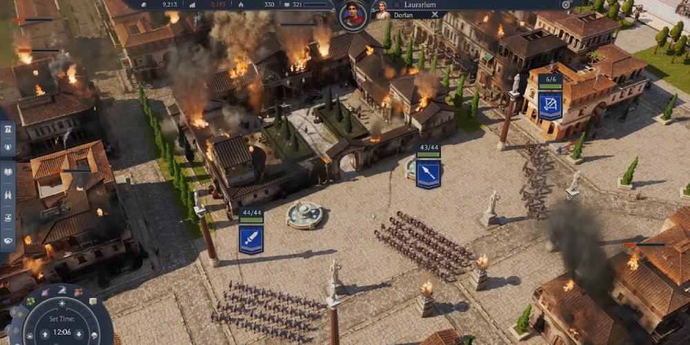 Anno 117 Pax Romana rozgrywka bitwa płonące budynki