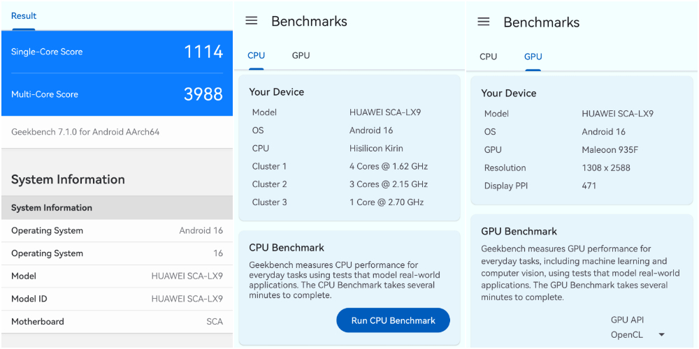 Wyniki benchmarku dla telefonu Huawei pura 90s pro max
