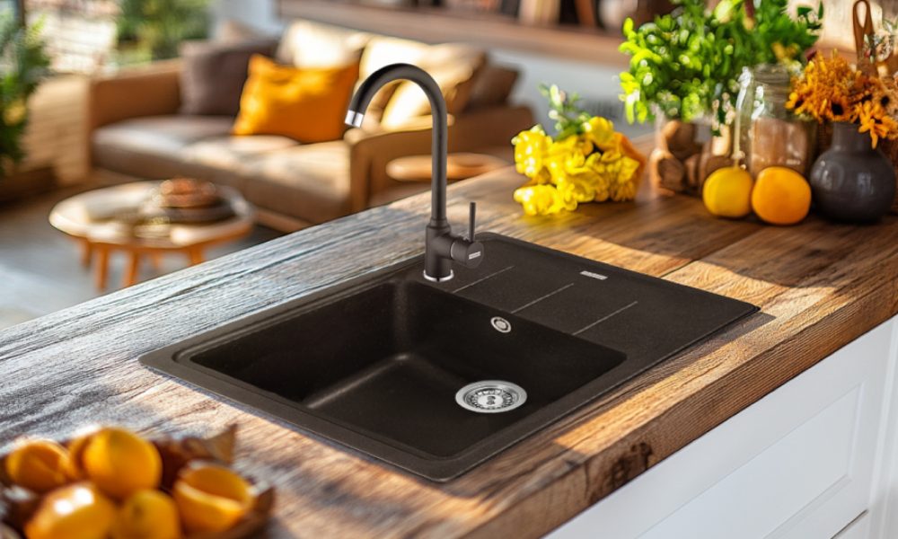 chichy dom - kuchnia ze zlewozmywakiem granitowym