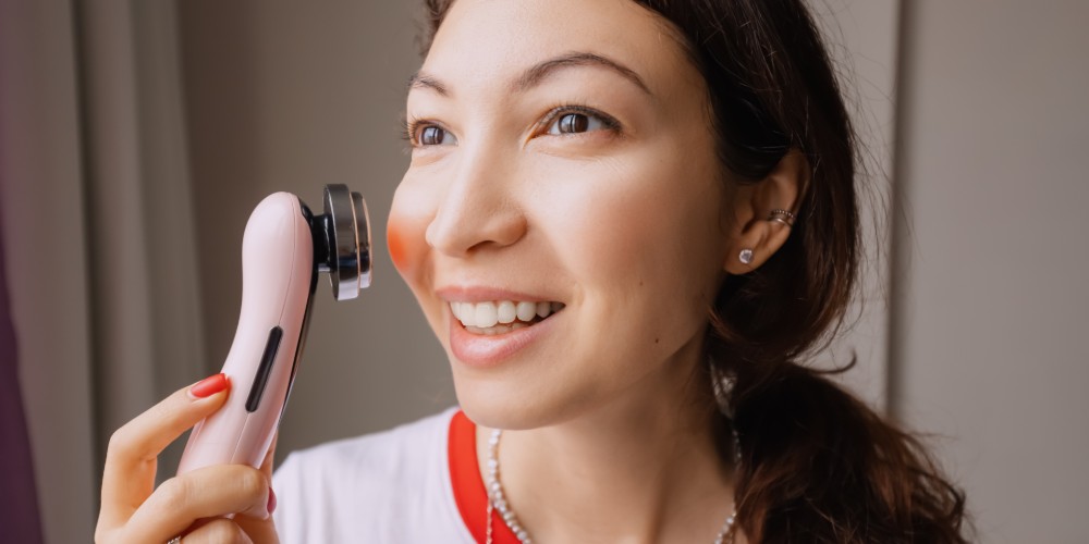 Kobieta korzystająca z fototerapii czerwonym światłem