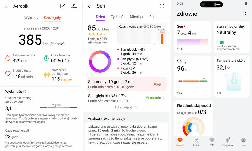 Screeny z aplikacji Huawei Zdrowie