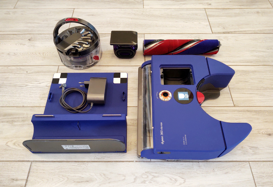 elementy w pudelku robota dyson 360 visnav