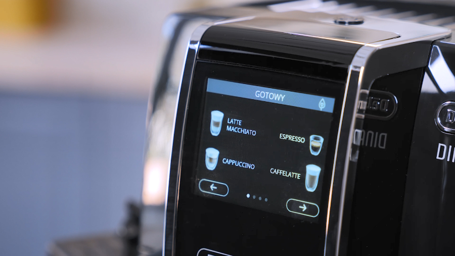 na ekranie w ekspresie delonghi dinamic plus widać rodzaje kaw
