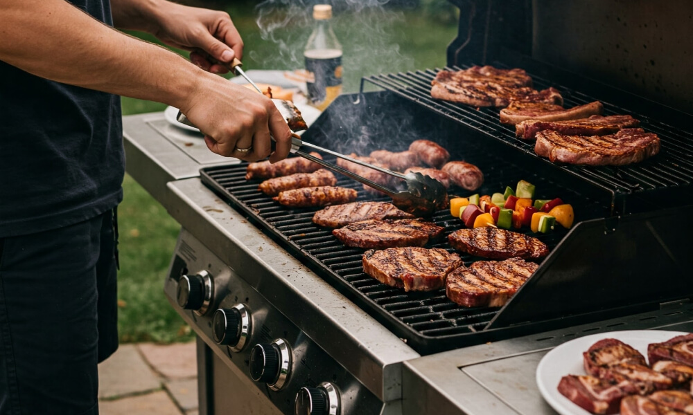 grill gazowy steki kiełbasa