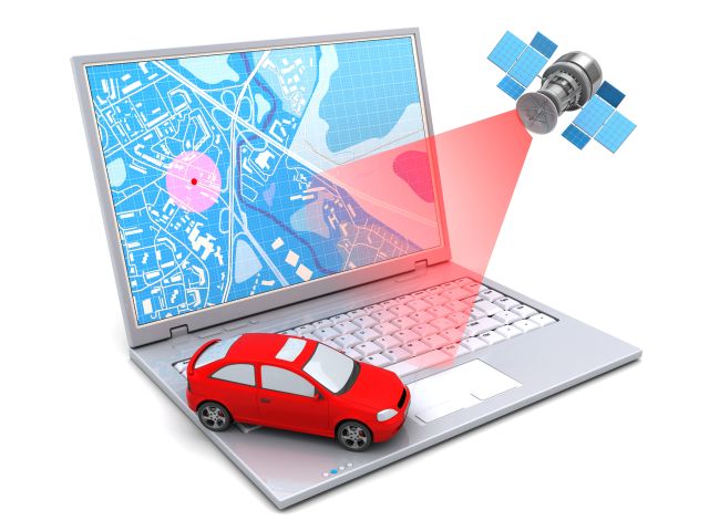 Laptop wskazujący lokalizację pojazdu, w którym zamontowano lokalizator GPS
