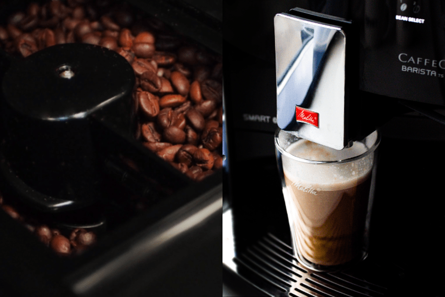kawa ziarnista i kawa latte z ekspresu Melitta