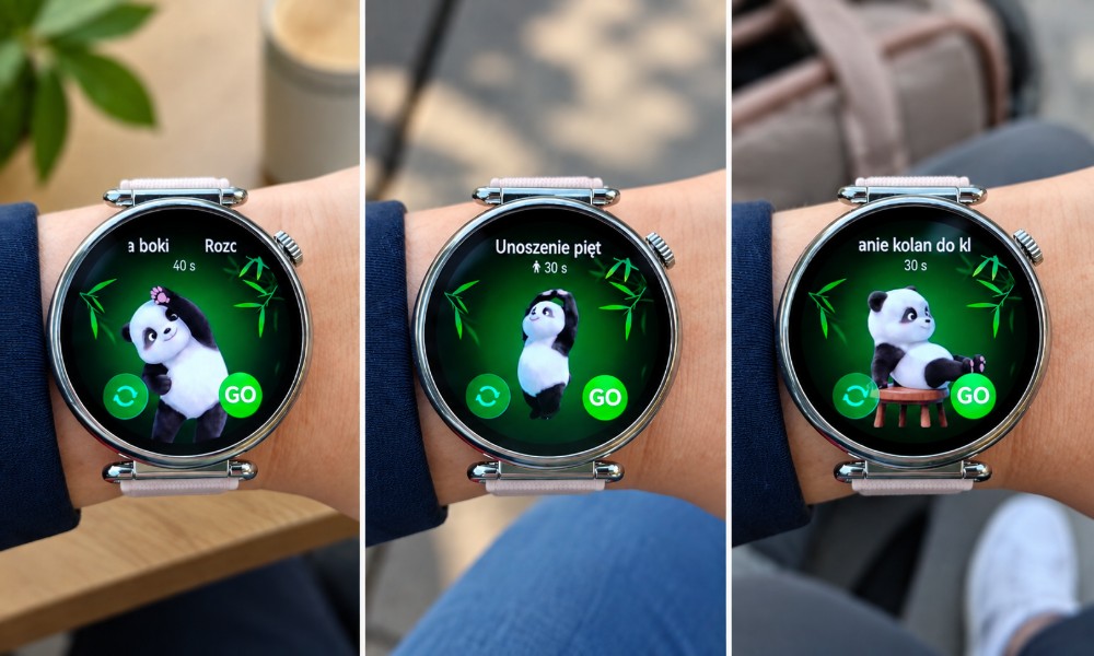 Panda pokazująca ćwiczenia w Huawei Watch GT7