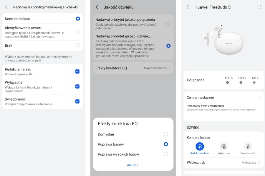 Zaczęłam ryzykowną grę i testowałam FreeBuds 5i, włączając po kolei utwory, które od zawsze mnie fascynowały. W ten sposób zaliczyłam… gęsią skórkę po raz drugi, trzeci, piąty i enty! Jak potem przeczytałam, nie przyczyniły się do tego tylko basy.