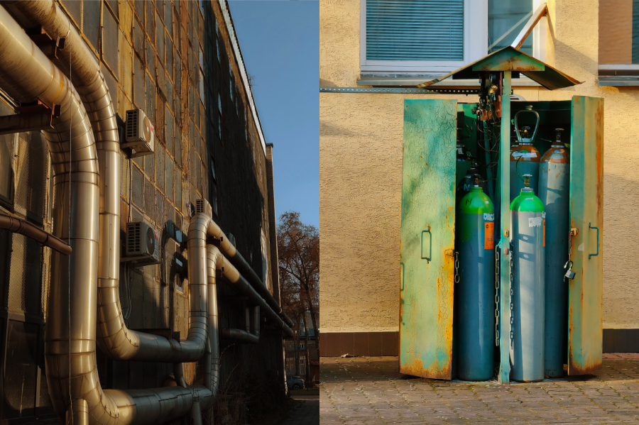 zdjecia wykonane realme 12 pro plus przedstawiaja stara fakbryke i zbiorniki z gazem