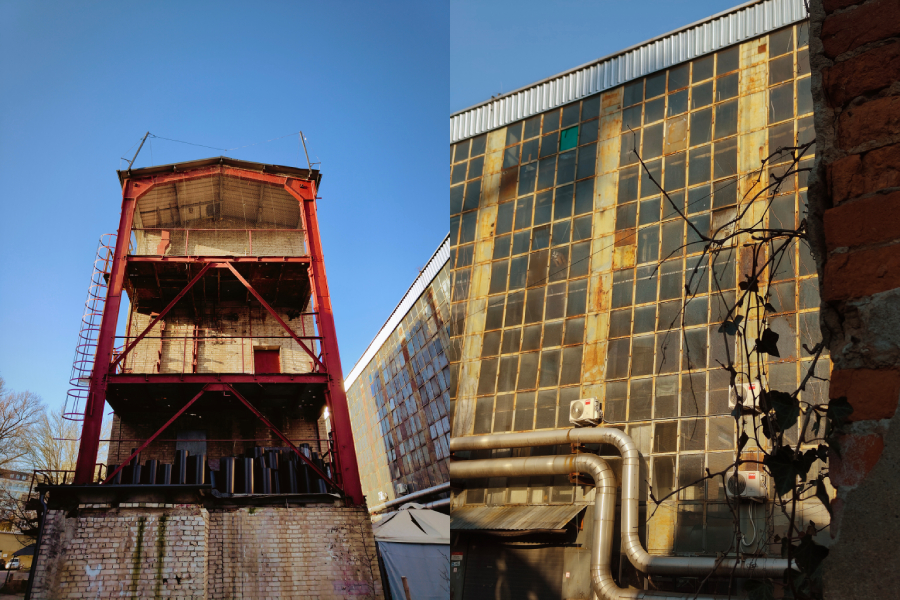 zdjecia wykonane realme 12 pro plus przedstawiaja zewnetrzna klatek schodowa i okna fabryki