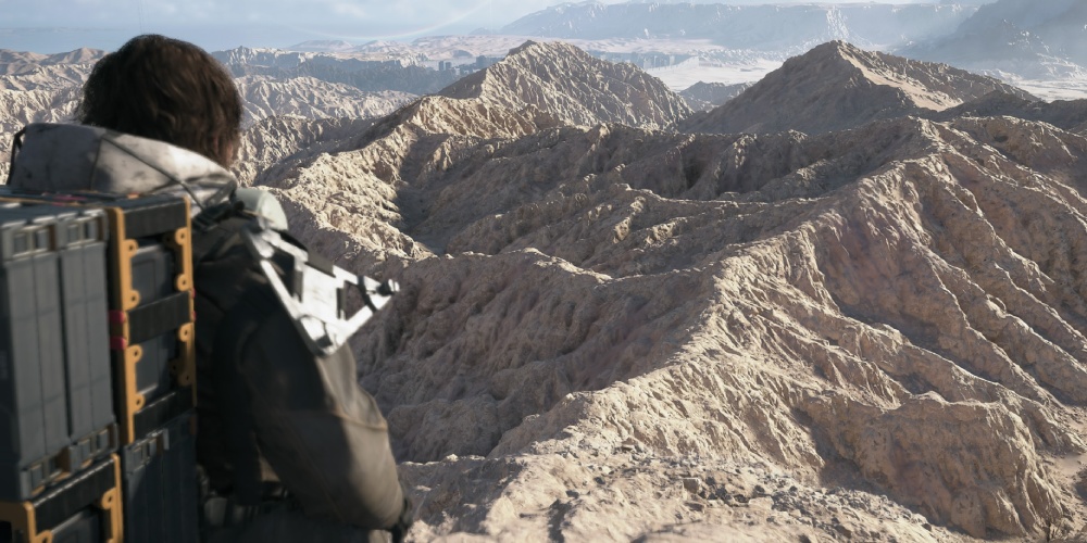 Death Stranding 2: On the Beach sam patrzy na gory