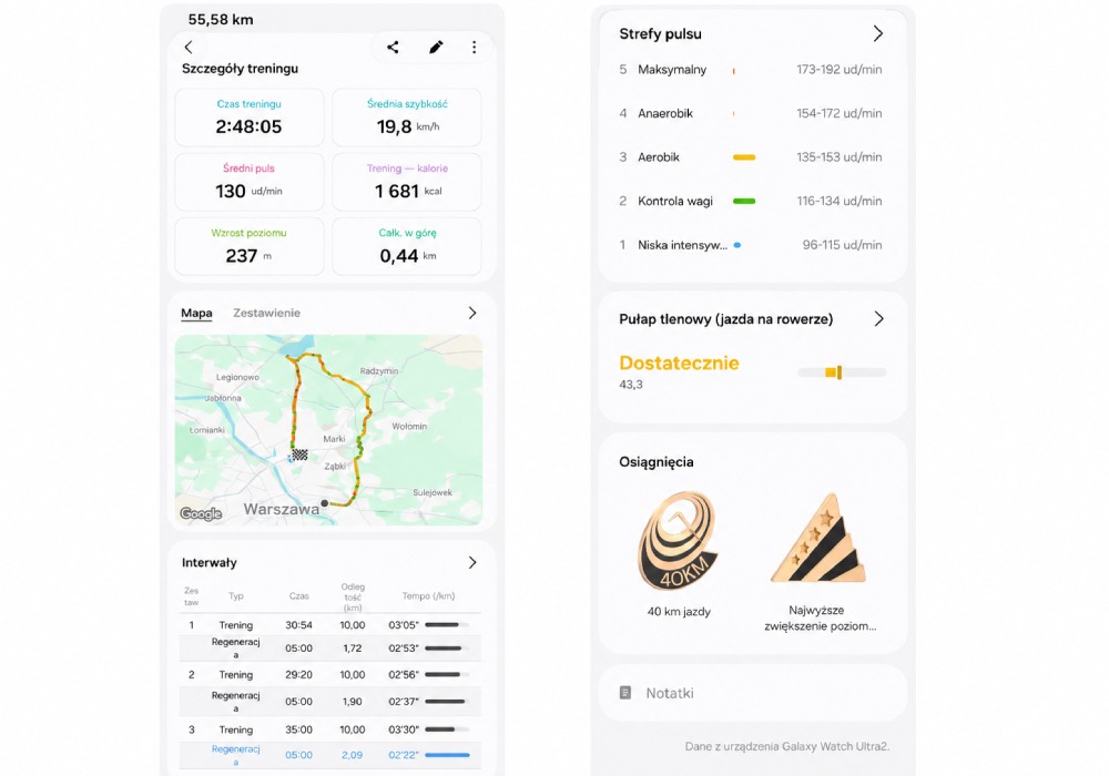 screeny z aplikacji Samsung Health