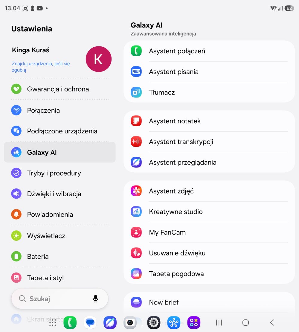 zrzut ekranu ze smartfona samsung galaxy z fold8 ultra