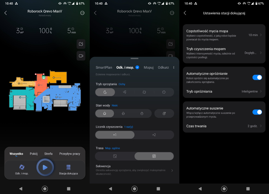 zrzut ekranu z aplikacji roborock qrevo maxv