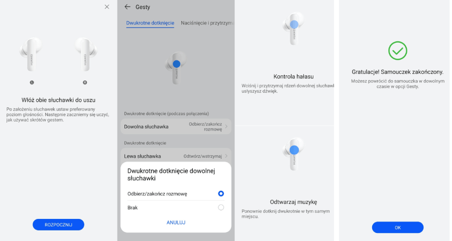 W aplikacji jest także samouczek, który krok po kroku przeprowadza przez wszystkie opcje sterowania słuchawkami oraz umożliwia sprawdzenie, czy dobrze leżą.
