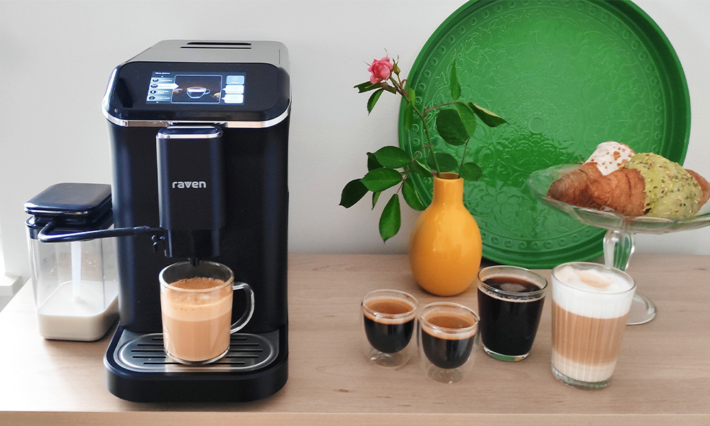 test ekspresu Raven EEC001  widok na kawy