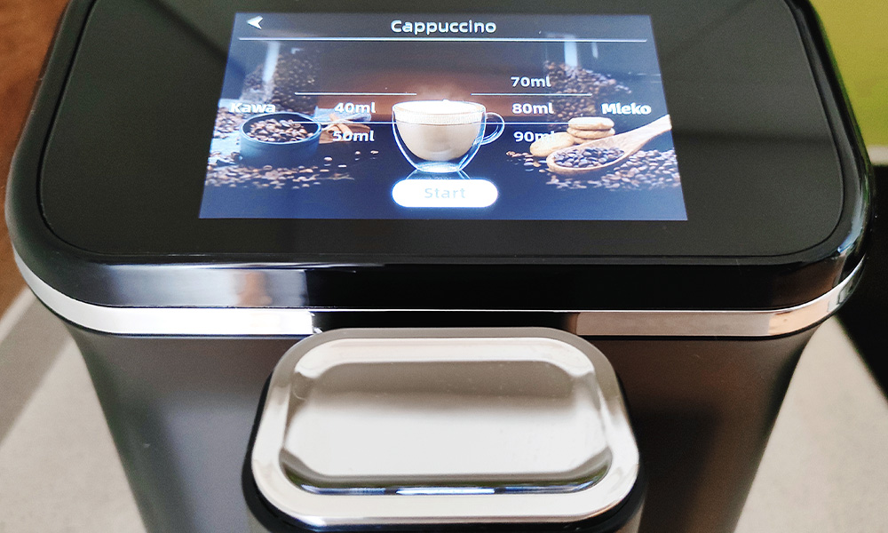 test ekspresu Raven EEC001 ustawianie na panelu proporcji do cappuccino