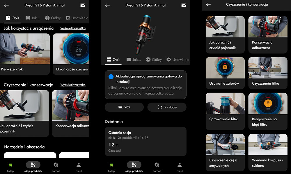 scrennshoty z aplikacji MyDyson
