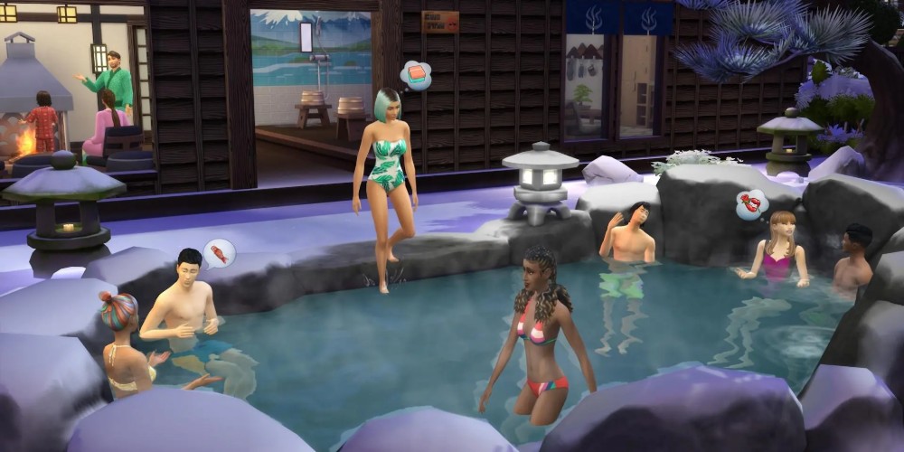 Simowie w gorących źródłach po jeździe na nartach