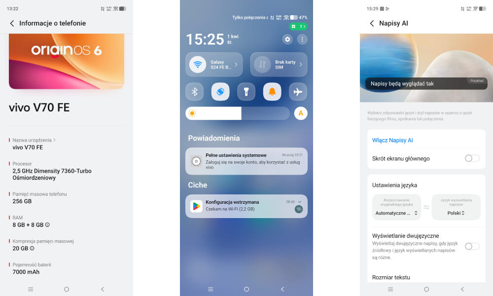 vivo V70 FE zrzuty ekranu system napisy AI