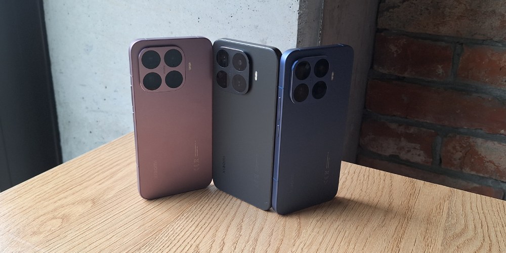 Ładnie ustawione telefony xiaomi 17t pro we wszystkich dostępnych kolorach.