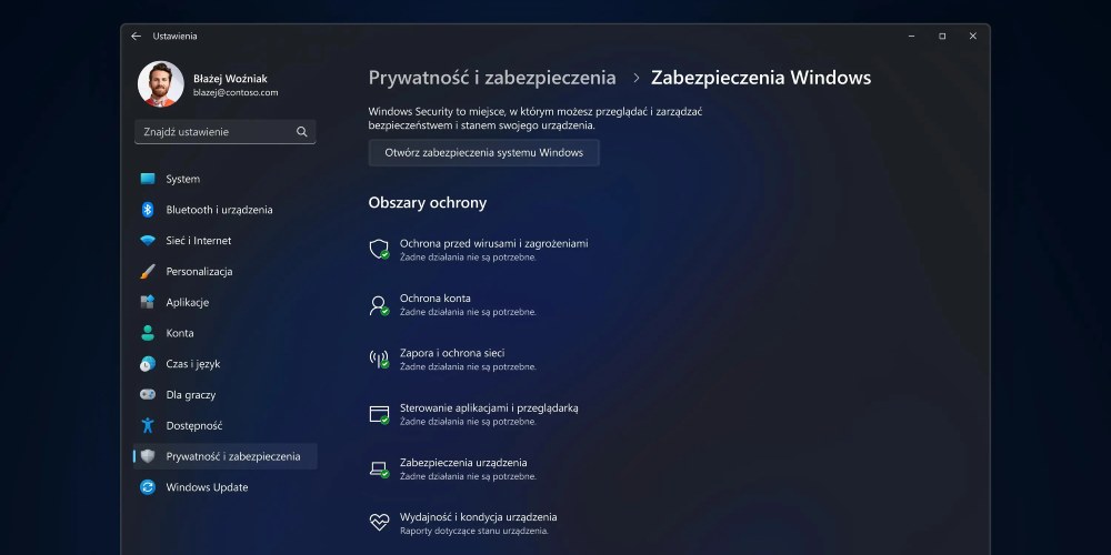 Potężny i nowoczesny system zabezpieczeń dla firm w Windows 11 Pro.