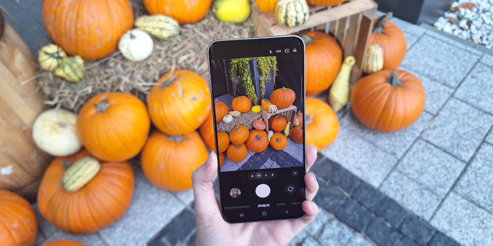 Zdjęcie jak robię zdjęcie dyniom telefonem Samsung Galaxy S26 FE.