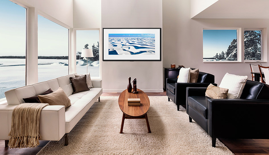 Images of a wall-maounted gallery design showing an artwork in the living rooms.