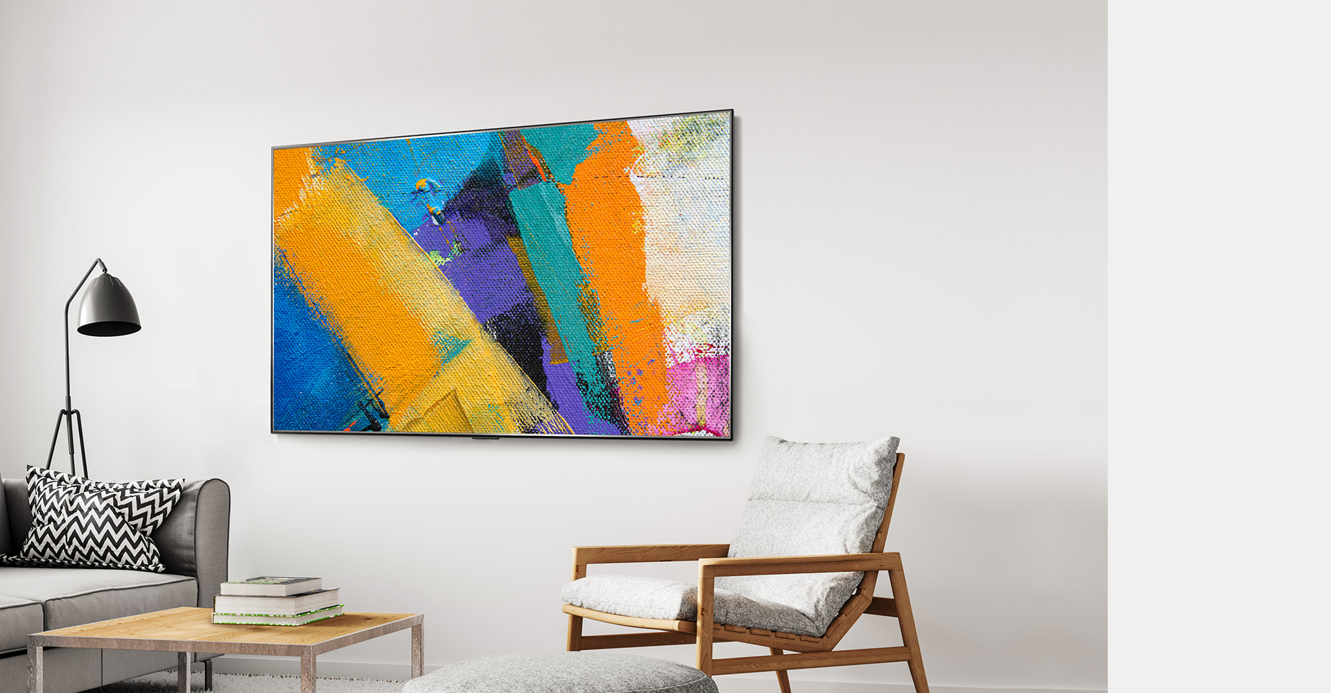 A video showing wall-mounted gallery design TVs showing an artwork (click to watch video)