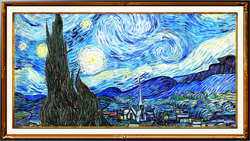 A large artwork of Gogh's painting along with various thumbnails of gallery mode options underneath