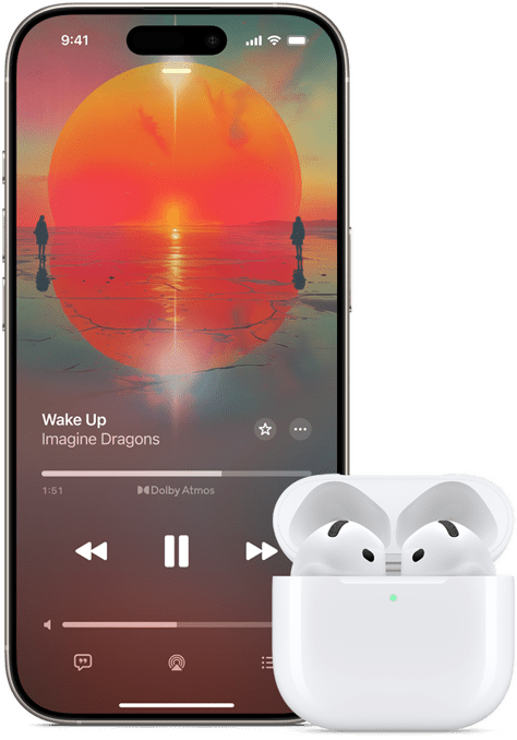 iPhone obok AirPods Pro w otwartym etui ładującym