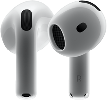 Widok z boku i z tyłu na słuchawki AirPods 4, eksponujący ich nową konstrukcję