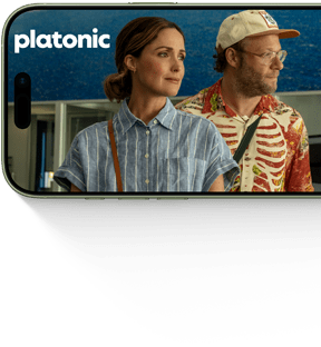 Przód iPhone’a 17 z wyświetlanym na ekranie serialem Platoniczna przyjaźń w aplikacji Apple TV+