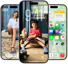 iPhone 17, przód urządzenia, Dynamic Island pośrodku u góry, trzy kolory: gołębi, lawenda, szałwia